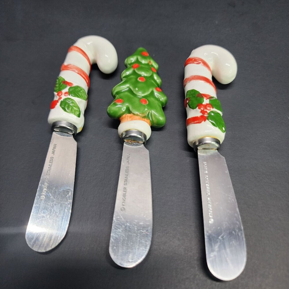 VTG Candy Cane Handle Stainless Steel Cheese Jam Butter Knives Spreader SET